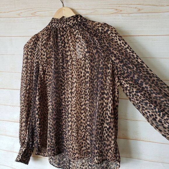 H&M Animal Print High Neck Semi Sheer Long Sleeve Lightweight Blouse Top Size 6 - Picture 4 of 11